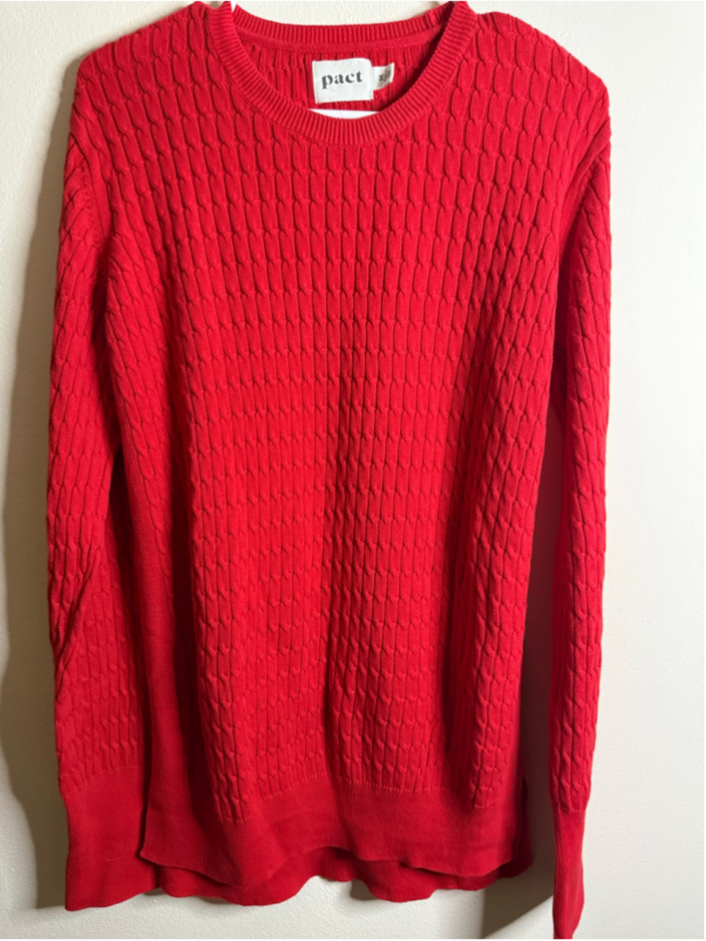 Women's Pact Organic Cotton Cable Knit Crew Neck Sweater Red Size M
